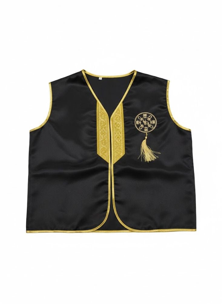 Premium Elegant Black Arabic Men’s Vest with Gold Embroidery and Tassel - Image 1